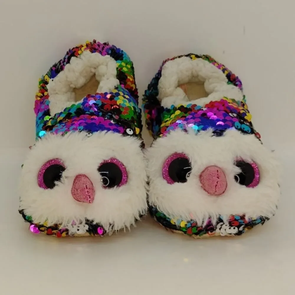 TY Beanie Boo Baby Toddler Girls Pre-owned Owl Owen Glitter Slippers - sz. 3